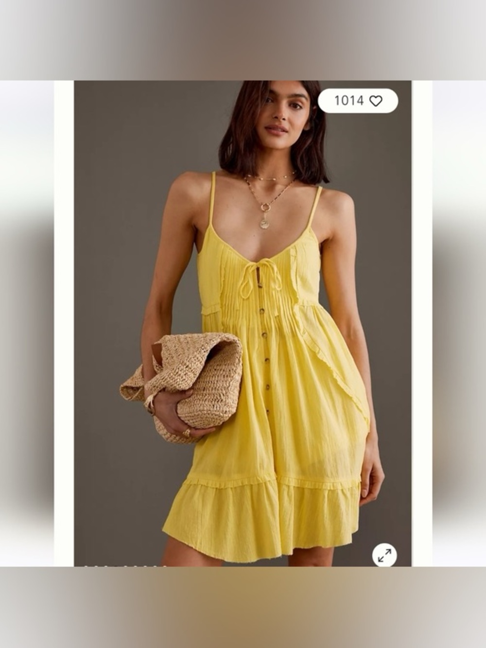 Anthropologie Yellow Tie-Front Spaghetti-Strap mini Sundress, size M